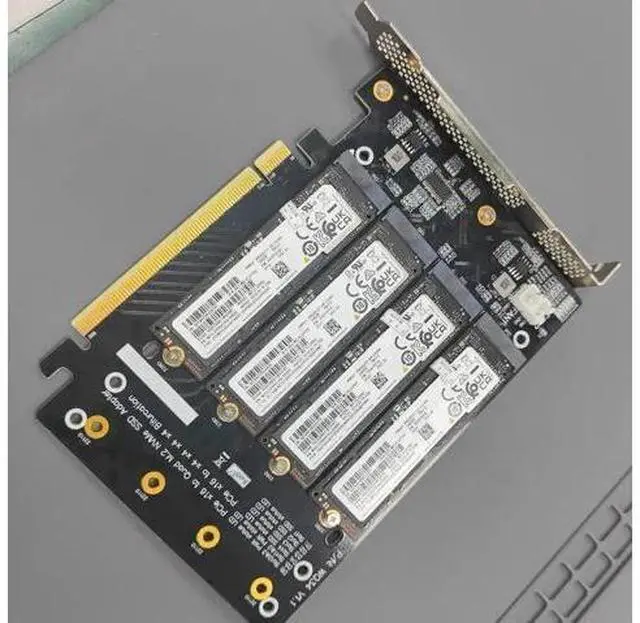 Alt view image 5 of 7 - PCIe 4.0 16x to 4X M.2 NVME SSD Adapter Card PCIe 4.0 GEN4 Full Speed Bifurcation Four-Bay Board Expansion Card 1 to 4 M.2 NVMe SSD Adapter Support 2242 2260 2280 22110 (No Heatsink)