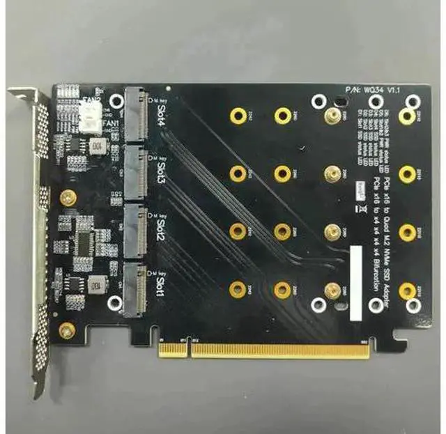 Alt view image 6 of 7 - PCIe 4.0 16x to 4X M.2 NVME SSD Adapter Card PCIe 4.0 GEN4 Full Speed Bifurcation Four-Bay Board Expansion Card 1 to 4 M.2 NVMe SSD Adapter Support 2242 2260 2280 22110 (No Heatsink)