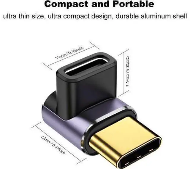 Alt view image 5 of 5 - 90 Degree USB-C Male to USB-C Female Adapter (2 Pack) Type-C Up and Down Right Angle 40Gbps PD 100W Fast Charging Connector for Steam Deck Switch Laptop MacBook Pro/Air Tablet and Phone