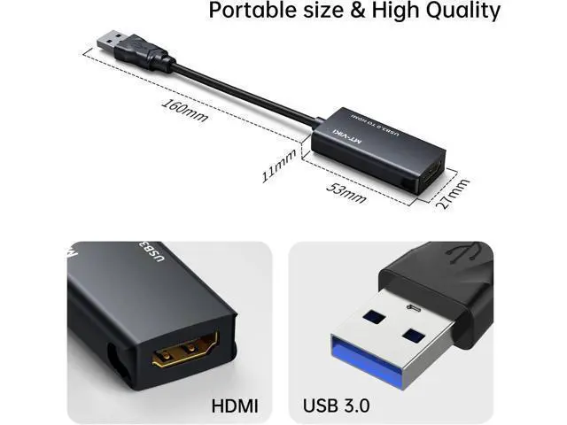 Alt view image 5 of 6 - USB 3.0 to HDMI Adapter USB 3.0 to HDMI Male to Female Adapter 1080P Compatible with Mac OS Windows 10/8.1/8/7 (Uni-Directional) 1 Pack