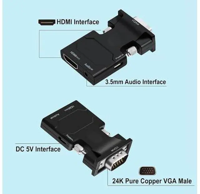 Alt view image 2 of 7 - VGA to HDMI Adapter VGA to HDMI Video Converter Adapter VGA Male to Female HDMI with Audio for TV Computer Projector(Including Power and Audio Cable)