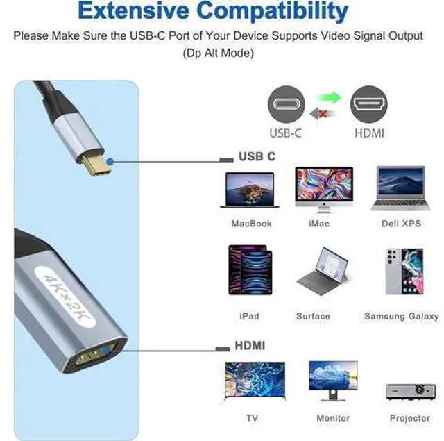 Alt view image 7 of 7 - USB C to HDMI Adapter 4K@60Hz USB-C to HDMI Cable Thunderbolt to HDMI USBC to HDMI Converter Type C to HDMI Adapter Compatible with iPhone 15 MacBook Galaxy Chromebook etc. (2 Pack)
