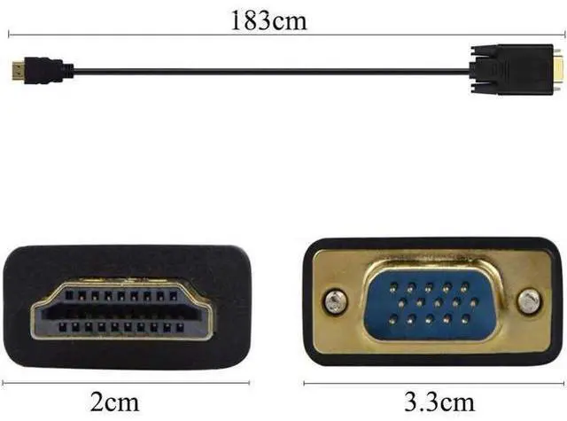 Alt view image 3 of 5 - HDMI to VGA Adapter Cable One Way Direction 1080P Gold Plated HDMI Male to VGA Male Active Video Converter Cable Cord 6 Feet 1.8 Meters