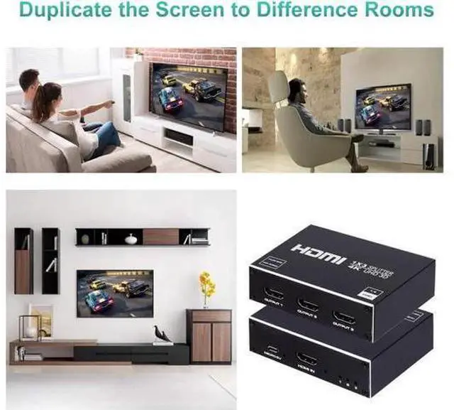 Alt view image 6 of 7 - HDMI Splitter 1 in 3 Out -4K Hdmi Splitter 1x3 Ports v1.4 Powered 4K/2K Full Ultra HD 1080p US Adapter 3D Support