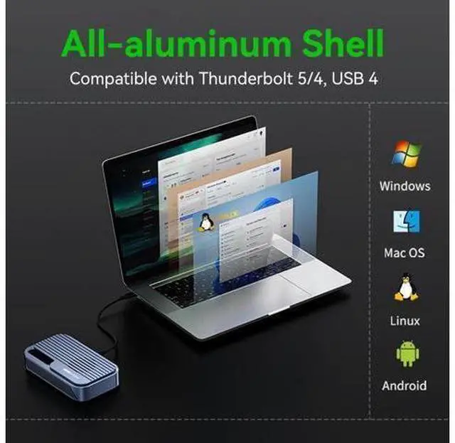 Alt view image 6 of 7 - TB5 80Gbps M.2 NVMe SSD Enclosure, USB4 v2.0 Compatible with Thunderbolt 5/TB3/TB4 Transfer Rates Over 6000MB/s, Works with Mac M4 Pro