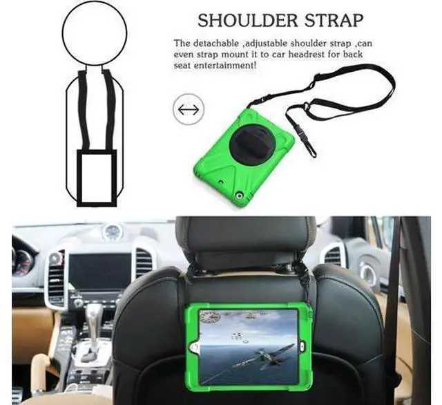 Alt view image 4 of 7 - iPad Mini 1 Case iPad Mini 2 Case iPad Mini 3 Case, Rotating Kickstand/Hand Grip/Adjustable Shoulder Strap Heavy Duty Rugged Kids Cover Case for iPad Mini 1st/2nd/3rd Gen-Green
