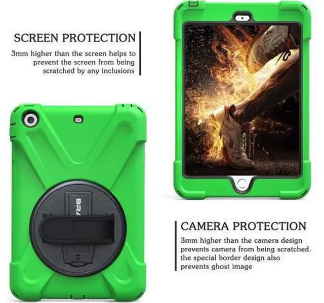 Alt view image 5 of 7 - iPad Mini 1 Case iPad Mini 2 Case iPad Mini 3 Case, Rotating Kickstand/Hand Grip/Adjustable Shoulder Strap Heavy Duty Rugged Kids Cover Case for iPad Mini 1st/2nd/3rd Gen-Green