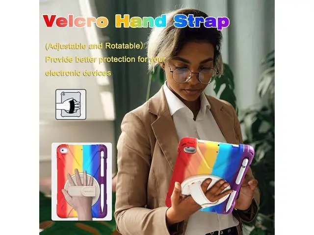 Alt view image 2 of 6 - iPad Mini 5 Case, iPad Mini 5th Generation Case, Protective Shockproof Rugged Kids Case with Pencil Holder, Hand Strap, Shoulder Strap, Kickstand for Apple iPad Mini 5/4 -Rainbow
