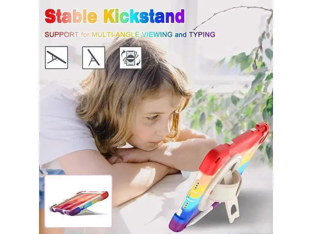 Alt view image 3 of 6 - iPad Mini 5 Case, iPad Mini 5th Generation Case, Protective Shockproof Rugged Kids Case with Pencil Holder, Hand Strap, Shoulder Strap, Kickstand for Apple iPad Mini 5/4 -Rainbow