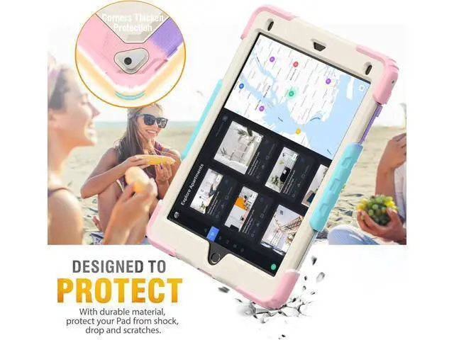 Alt view image 7 of 7 - for iPad Air 2 Case, iPad 6th 5th Generation/Pro 9.7 inch Case with Screen Protector, Hand Strap, Built-in Stand, Carrying Strap, Pencil Holder, Protective iPad 9.7 Case for Kids, Pink