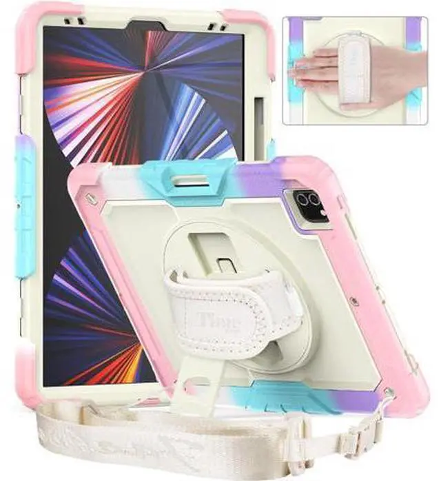Main image of iPad Pro 12.9 Case (iPad Pro 12.9 Inch 3rd/ 4th/ 5th/ 6th Generation Case): with Strong Protection, Screen Protector, Hand Strap, Shoulder Strap, Rotating Stand, Pencil Holder - Pink Camo