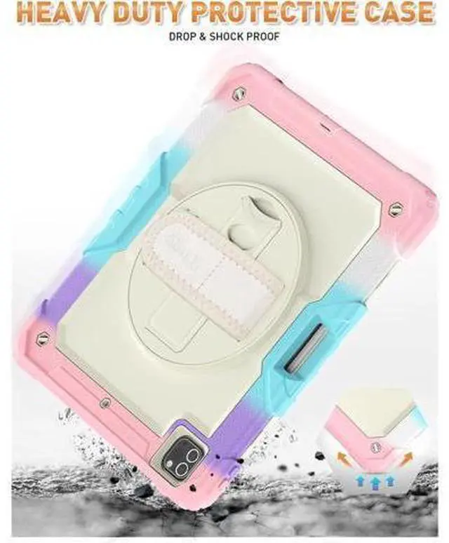Alt view image 3 of 7 - iPad Pro 12.9 Case (iPad Pro 12.9 Inch 3rd/ 4th/ 5th/ 6th Generation Case): with Strong Protection, Screen Protector, Hand Strap, Shoulder Strap, Rotating Stand, Pencil Holder - Pink Camo