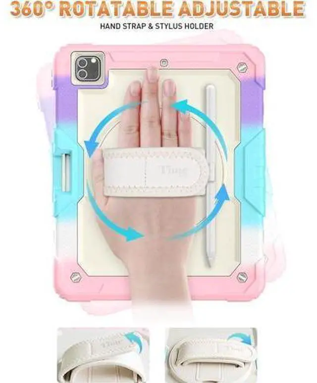 Alt view image 4 of 7 - iPad Pro 12.9 Case (iPad Pro 12.9 Inch 3rd/ 4th/ 5th/ 6th Generation Case): with Strong Protection, Screen Protector, Hand Strap, Shoulder Strap, Rotating Stand, Pencil Holder - Pink Camo