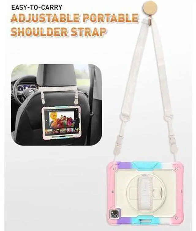Alt view image 5 of 7 - iPad Pro 12.9 Case (iPad Pro 12.9 Inch 3rd/ 4th/ 5th/ 6th Generation Case): with Strong Protection, Screen Protector, Hand Strap, Shoulder Strap, Rotating Stand, Pencil Holder - Pink Camo