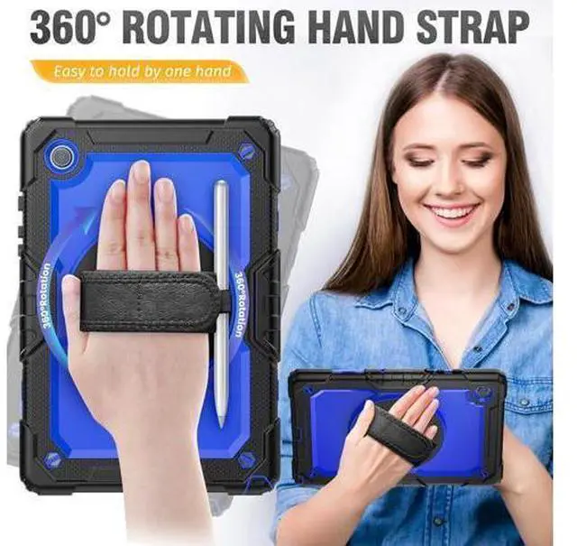 Alt view image 3 of 7 - for Galaxy Tab A8 Case 10.5 Full Body Protective with Rotating Hand Strap/Screen Protector/Built-in Stand, Sturdy Shockproof A8 Tablet Case 2022 SM-X200/X205/X207, Blue