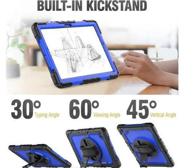 Alt view image 4 of 7 - for Galaxy Tab A8 Case 10.5 Full Body Protective with Rotating Hand Strap/Screen Protector/Built-in Stand, Sturdy Shockproof A8 Tablet Case 2022 SM-X200/X205/X207, Blue