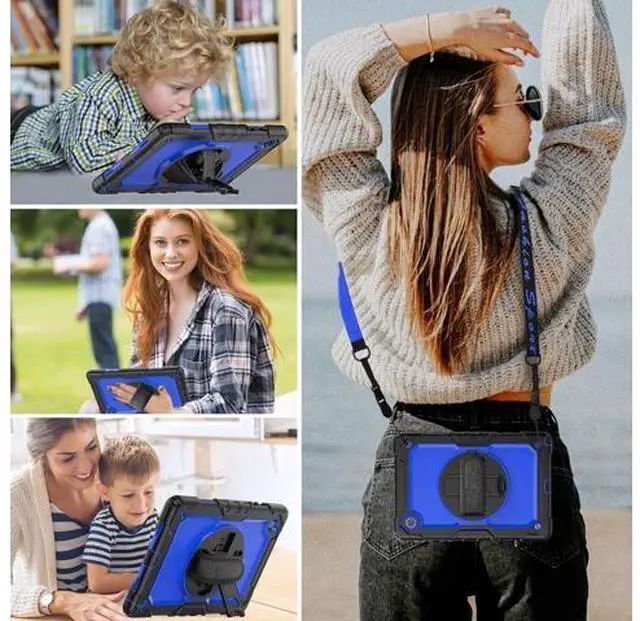 Alt view image 2 of 7 - for Galaxy Tab A8 Case 10.5 Full Body Protective with Rotating Hand Strap/Screen Protector/Built-in Stand, Sturdy Shockproof A8 Tablet Case 2022 SM-X200/X205/X207, Blue
