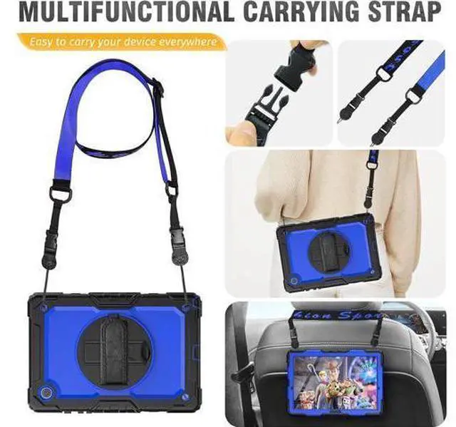 Alt view image 5 of 7 - for Galaxy Tab A8 Case 10.5 Full Body Protective with Rotating Hand Strap/Screen Protector/Built-in Stand, Sturdy Shockproof A8 Tablet Case 2022 SM-X200/X205/X207, Blue