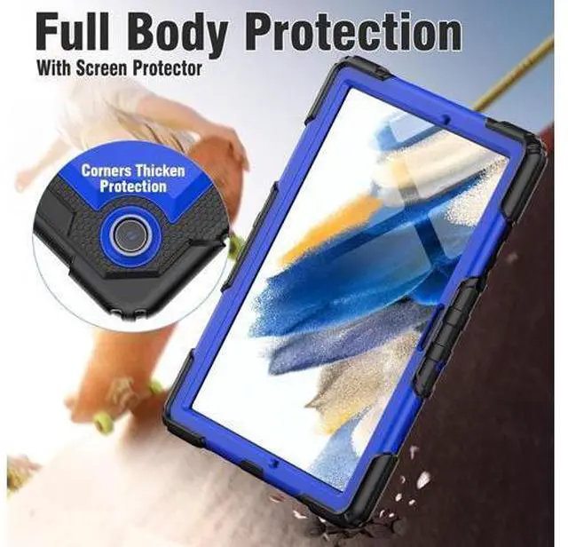 Alt view image 6 of 7 - for Galaxy Tab A8 Case 10.5 Full Body Protective with Rotating Hand Strap/Screen Protector/Built-in Stand, Sturdy Shockproof A8 Tablet Case 2022 SM-X200/X205/X207, Blue