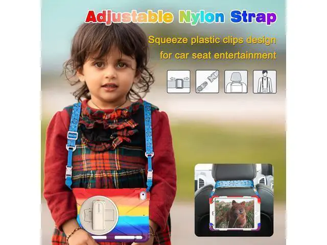 Alt view image 4 of 6 - iPad Mini 5 Case, iPad Mini 5th Generation Case, Protective Shockproof Rugged Kids Case with Pencil Holder, Hand Strap, Shoulder Strap, Kickstand for Apple iPad Mini 5/4 -Rainbow