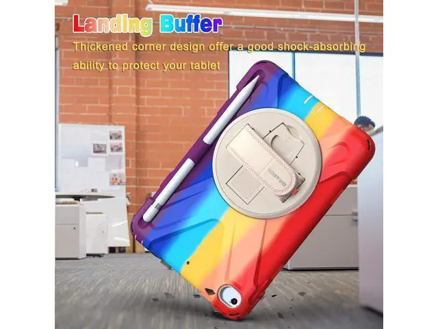 Alt view image 6 of 6 - iPad Mini 5 Case, iPad Mini 5th Generation Case, Protective Shockproof Rugged Kids Case with Pencil Holder, Hand Strap, Shoulder Strap, Kickstand for Apple iPad Mini 5/4 -Rainbow