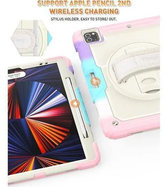 Alt view image 7 of 7 - iPad Pro 12.9 Case (iPad Pro 12.9 Inch 3rd/ 4th/ 5th/ 6th Generation Case): with Strong Protection, Screen Protector, Hand Strap, Shoulder Strap, Rotating Stand, Pencil Holder - Pink Camo