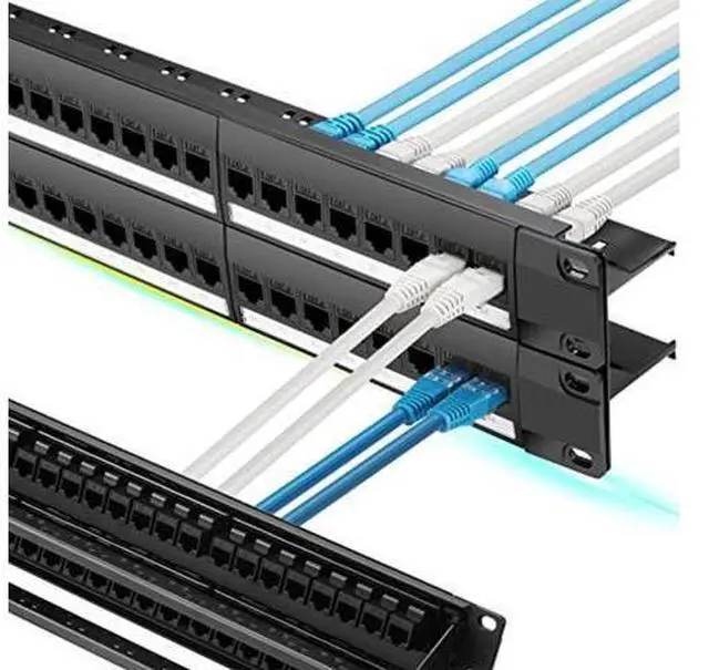Main image of Rapink Patch Panel 48 Port Cat6 with Inline Keystone 10G Support, Pass-Thru Coupler Patch Panel UTP 19-Inch with Removable Back Bar, 1U Network Patch Panel for Cat6, Cat5e, Cat5 Cabling