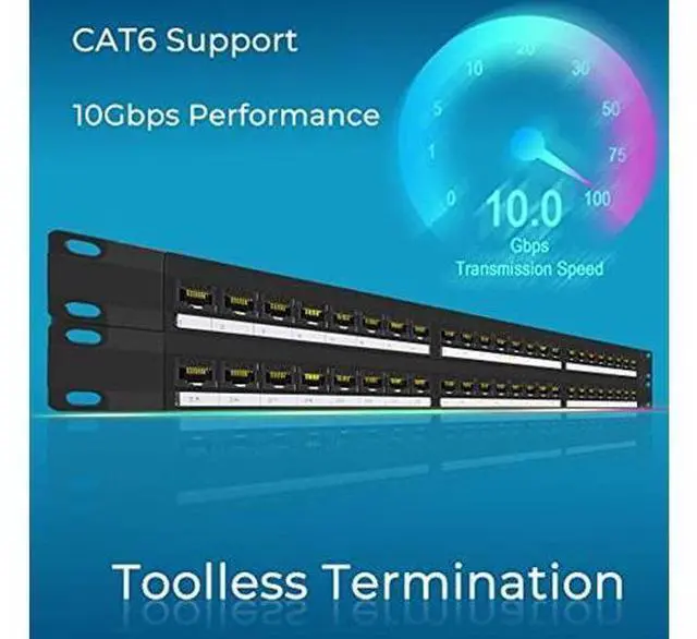 Alt view image 2 of 5 - Rapink Patch Panel 48 Port Cat6 with Inline Keystone 10G Support, Pass-Thru Coupler Patch Panel UTP 19-Inch with Removable Back Bar, 1U Network Patch Panel for Cat6, Cat5e, Cat5 Cabling