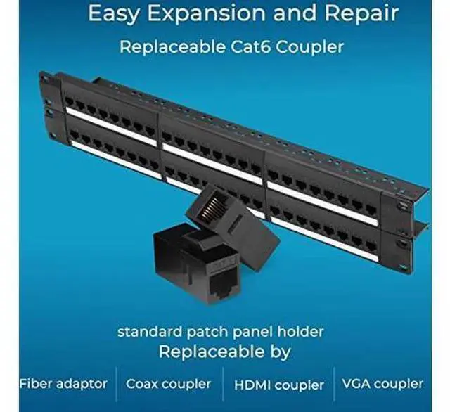 Alt view image 4 of 5 - Rapink Patch Panel 48 Port Cat6 with Inline Keystone 10G Support, Pass-Thru Coupler Patch Panel UTP 19-Inch with Removable Back Bar, 1U Network Patch Panel for Cat6, Cat5e, Cat5 Cabling