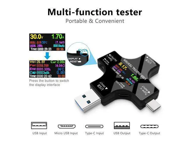 Alt view image 2 of 7 - USB Power Meter Testers, Electop Upgrade Multi Functional 2 in 1 Type C USB Tester, LCD Digital Multimeter, Voltage,Current, Power Capacity, Temperature, Working Time Detector (Pack with OTG Adapter)