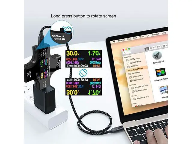 Alt view image 3 of 7 - USB Power Meter Testers, Electop Upgrade Multi Functional 2 in 1 Type C USB Tester, LCD Digital Multimeter, Voltage,Current, Power Capacity, Temperature, Working Time Detector (Pack with OTG Adapter)