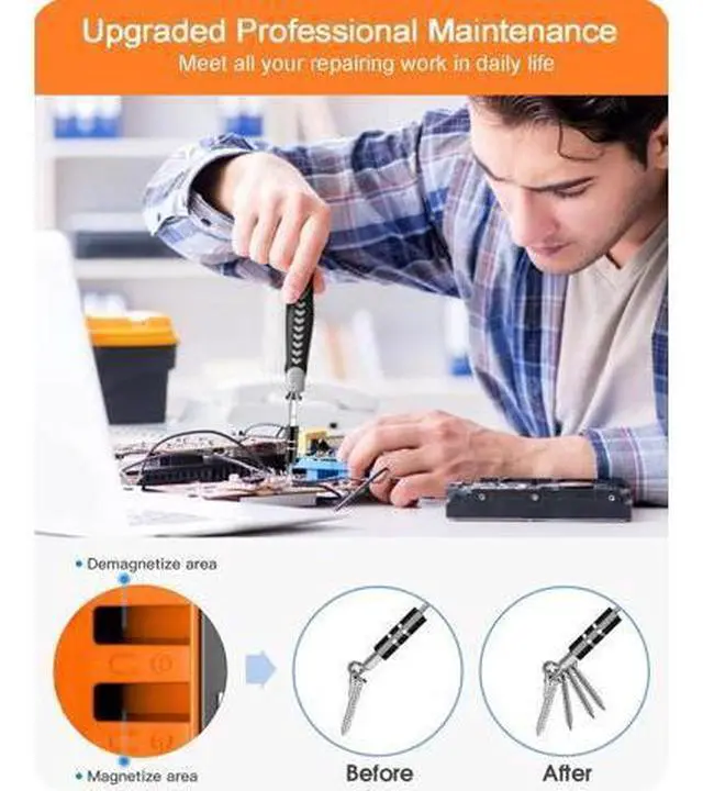 Alt view image 3 of 7 - Small Screwdriver Set with 120 Bits, Kingsdun 130 in 1 Precision Magnetic Screwdriver Bit Set with Tweezer, Flat, Phillips, Pentalobe, Torx Star Screwdriver for Computer, Xbox, Phone, PC Laptop