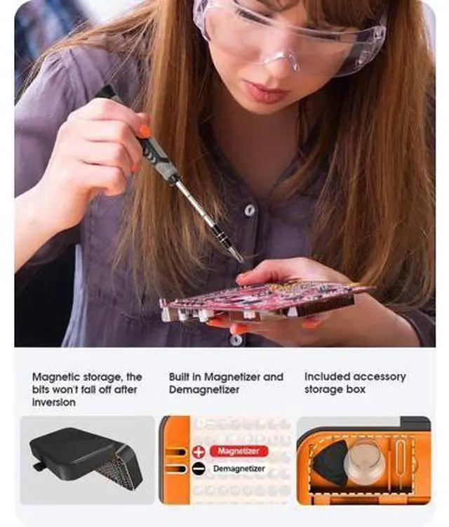 Alt view image 5 of 7 - Small Screwdriver Set with 120 Bits, Kingsdun 130 in 1 Precision Magnetic Screwdriver Bit Set with Tweezer, Flat, Phillips, Pentalobe, Torx Star Screwdriver for Computer, Xbox, Phone, PC Laptop