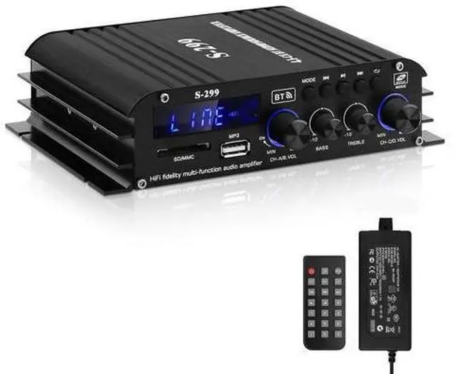 Main image of Audio Power Amplifier for Home Speakers -S-299 Bluetooth 5.0 Power Amp 4.1 Channel RMS 40Wx4 Subwoofer AMP DC 12V/5A Mini Integrated Digital Amplifier with USB/SD & AUX Jack