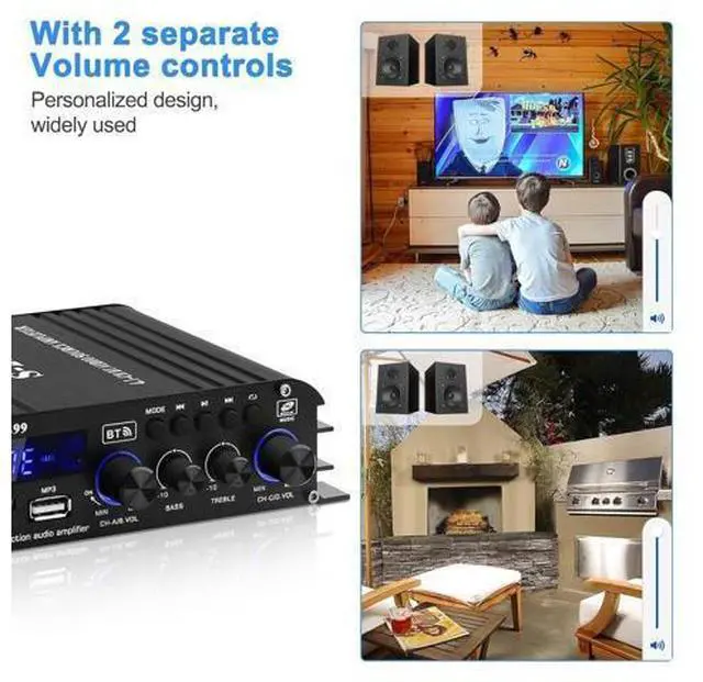 Alt view image 5 of 7 - Audio Power Amplifier for Home Speakers -S-299 Bluetooth 5.0 Power Amp 4.1 Channel RMS 40Wx4 Subwoofer AMP DC 12V/5A Mini Integrated Digital Amplifier with USB/SD & AUX Jack