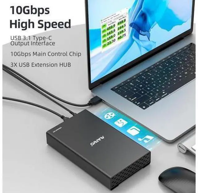 Alt view image 2 of 7 - M 2.5 3.5 inch SATA Hard Drive Enclosure, USB Type-C to External SATA SSD HDD Adapter, Max 10Gbps, 18TB Capacity, Tool-Free, Support UASP/HUB Extension/Auto Sleep