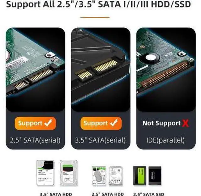 Alt view image 3 of 7 - M 2.5 3.5 inch SATA Hard Drive Enclosure, USB Type-C to External SATA SSD HDD Adapter, Max 10Gbps, 18TB Capacity, Tool-Free, Support UASP/HUB Extension/Auto Sleep