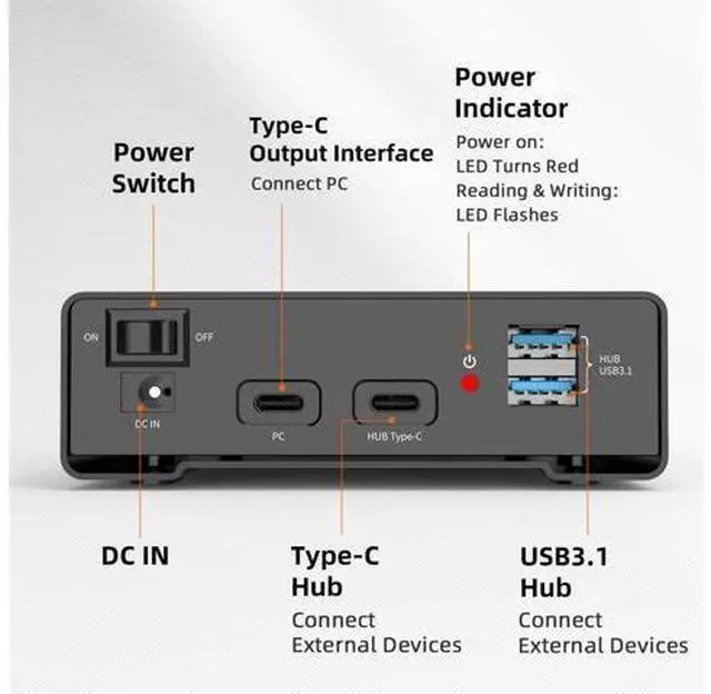 Alt view image 6 of 7 - M 2.5 3.5 inch SATA Hard Drive Enclosure, USB Type-C to External SATA SSD HDD Adapter, Max 10Gbps, 18TB Capacity, Tool-Free, Support UASP/HUB Extension/Auto Sleep