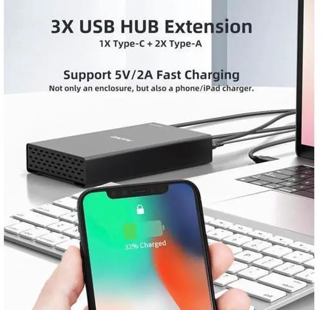 Alt view image 4 of 7 - M 2.5 3.5 inch SATA Hard Drive Enclosure, USB Type-C to External SATA SSD HDD Adapter, Max 10Gbps, 18TB Capacity, Tool-Free, Support UASP/HUB Extension/Auto Sleep