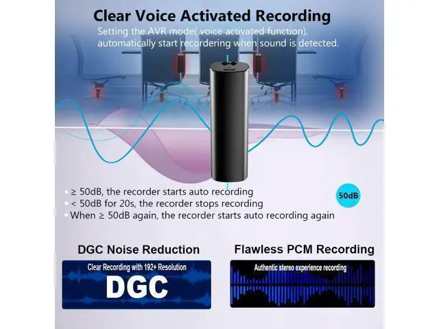 Alt view image 3 of 7 - Portable Voice Activated Recorder, 16GB Super Long 500 Hours Recording Capacity, 365 Standby Battery, Audio Recorder Continuous Recorder Device with Magnetic for Lectures Meetings
