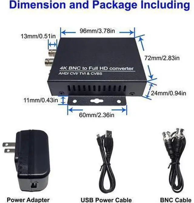 Alt view image 5 of 7 - 101AV 4K HD BNC to FHD HDMI Video Converter for Monitors & DVRs, converts HD-TVI/AHD/CVI & Composite Video Signal/CVBS from BNC Video Signal to HDMI