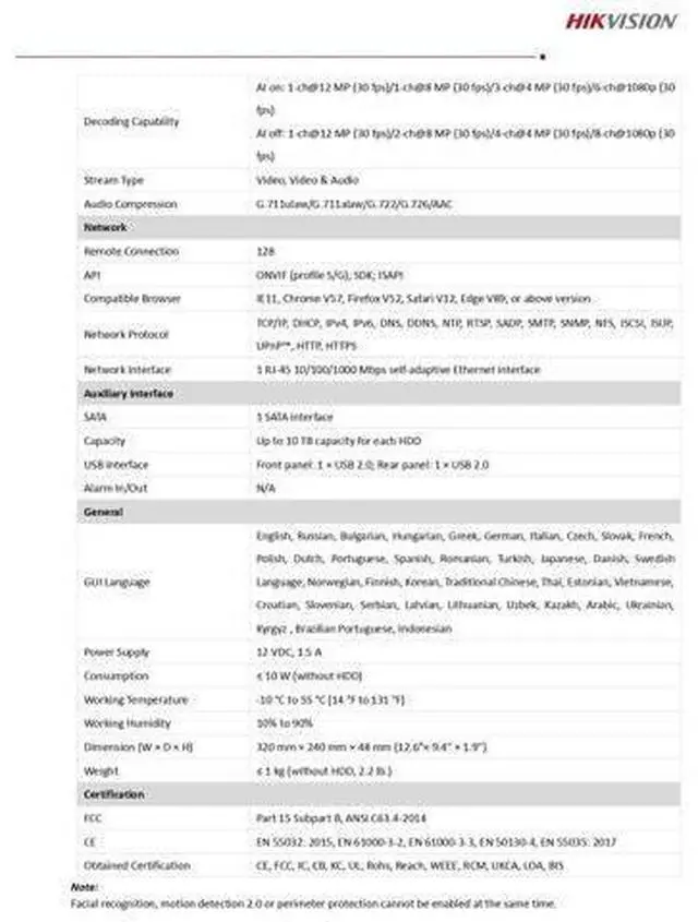 Alt view image 4 of 7 - DS-7616NXI-K1 12MP 16 Channel 4K 1SATA Network Video Recorder H.265+