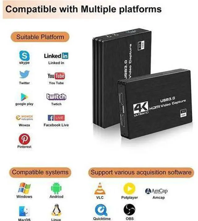Alt view image 5 of 7 - 4K 1080P 60FPS Capture Card Nintendo Switch, Video Capture Card, Game Capture Card, HDMI to USB/Type-C Capture Card for Streaming Work with PS4/PC/OBS/Camera