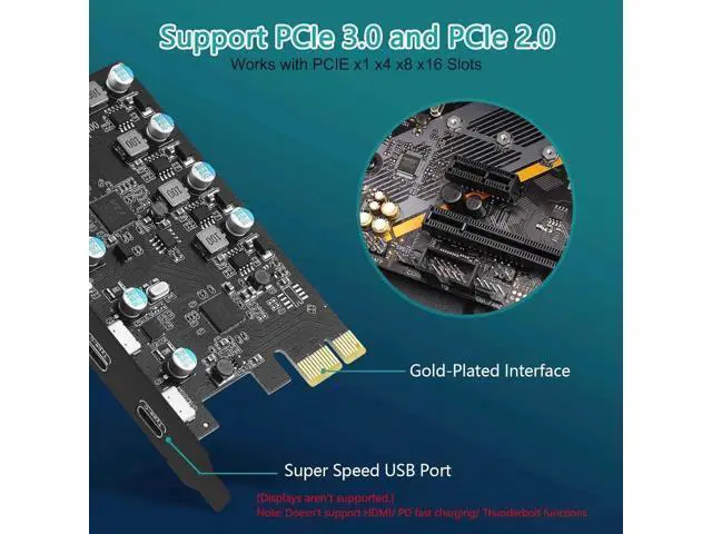 Alt view image 4 of 7 - 5 Ports (3X USB C - 2X USB A) USB PCI Express Card PCIe, 5Gbps High Speed USB3.0 PCI-EX1 X4 X8 X16 Adapter Converter for Desktop PC, for XP, WIN7, WIN8, WIN8.1, WIN10