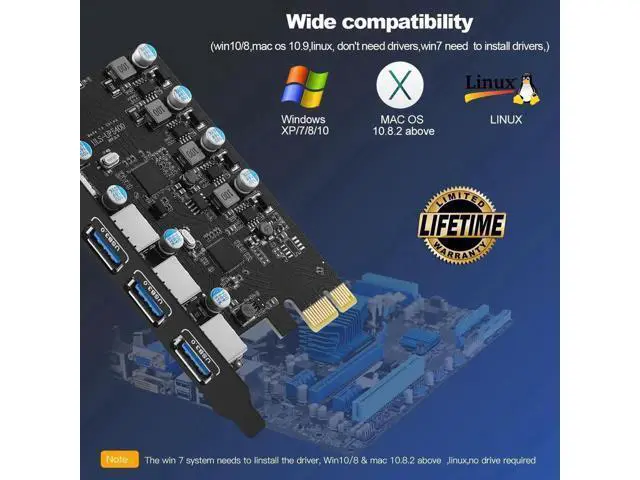 Alt view image 3 of 7 - 5 Ports (3X USB C - 2X USB A) USB PCI Express Card PCIe, 5Gbps High Speed USB3.0 PCI-EX1 X4 X8 X16 Adapter Converter for Desktop PC, for XP, WIN7, WIN8, WIN8.1, WIN10