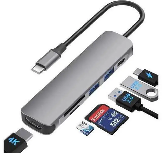 Main image of 6 in 1 USB C to HDMI Adapter 4K@30Hz with 100W PD Charging, USB 3.0, USB 2.0, SD/TF Card Reader Compatible with Mac M1, M2, M3, iPad, iPhone 15 Pro/Pro Max, More Type C Devices