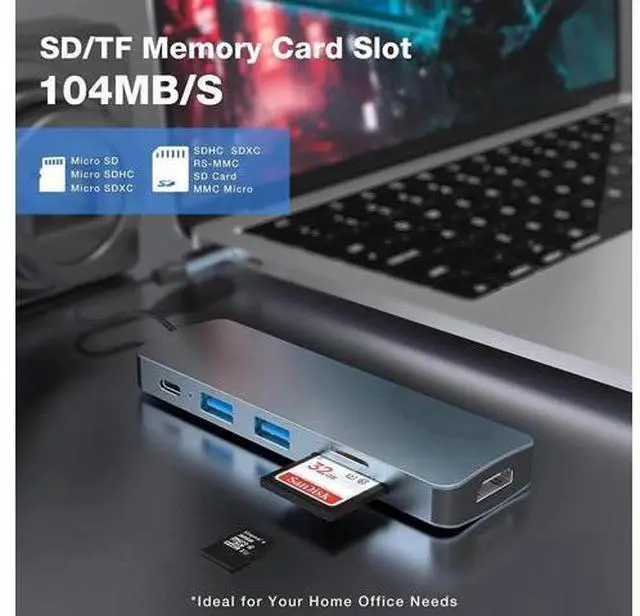 Alt view image 2 of 7 - 6 in 1 USB C to HDMI Adapter 4K@30Hz with 100W PD Charging, USB 3.0, USB 2.0, SD/TF Card Reader Compatible with Mac M1, M2, M3, iPad, iPhone 15 Pro/Pro Max, More Type C Devices