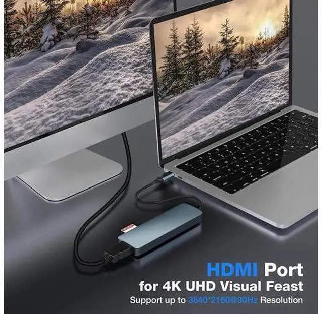 Alt view image 5 of 7 - 6 in 1 USB C to HDMI Adapter 4K@30Hz with 100W PD Charging, USB 3.0, USB 2.0, SD/TF Card Reader Compatible with Mac M1, M2, M3, iPad, iPhone 15 Pro/Pro Max, More Type C Devices