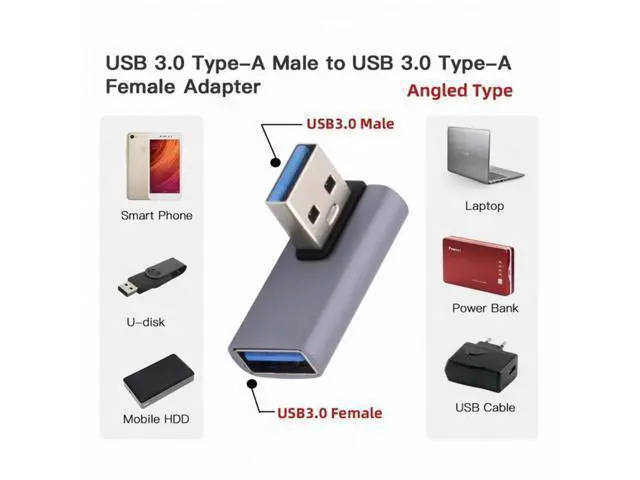 Alt view image 5 of 5 - 10Gbps USB3.0 Male to Female Extension Power Data Video Adapter Low Profile 90 Degree Left Angled Type