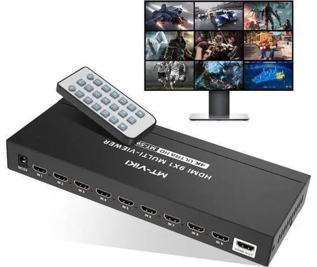 Main image of MT-VIKI 4K HDMI Multi-Viewer 9x1 w/IR Remote, 4K@30Hz Seamless HDMI Switcher 9 in 1 Out for PS4/PS5/Security Camera